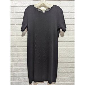 Misook Women's Black Solid Short-Sleeve Crew-Neck Iconic Knit Dress Large